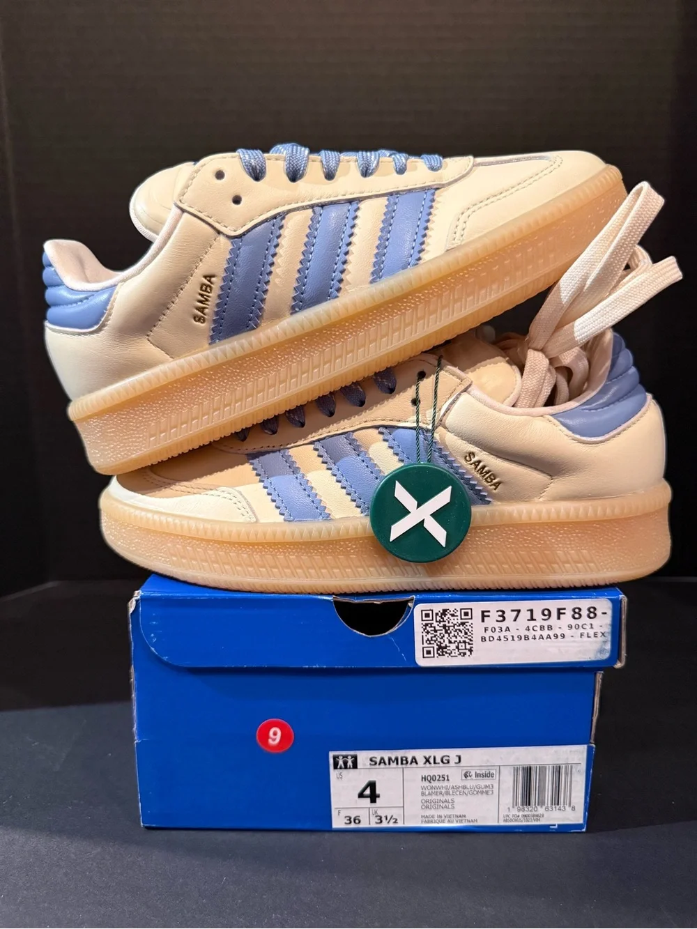 adidas Samba XLG J sneakers in cream and light blue 4Y/5W